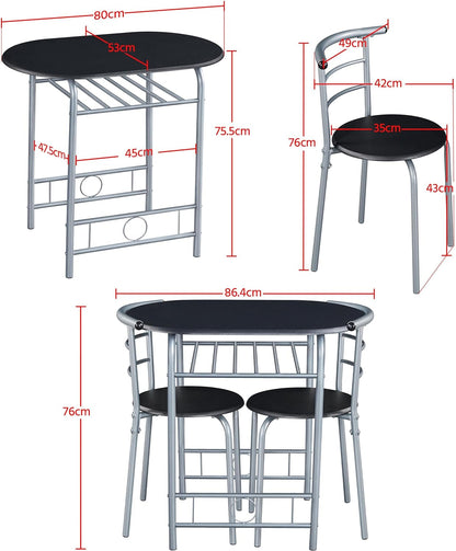 Compact Black and Silver Dining Set, Contemporary and Space-Saving