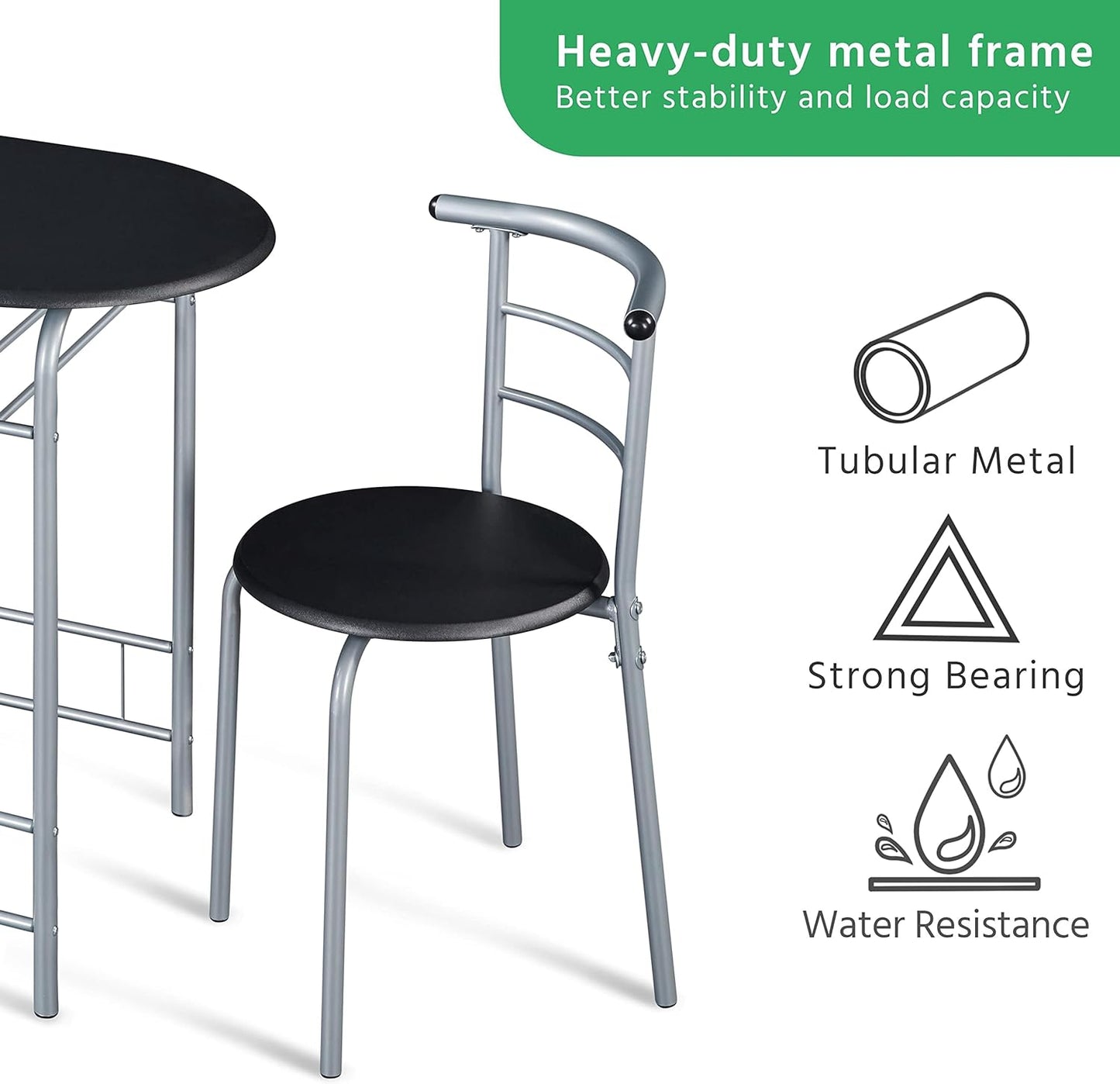 Compact Black and Silver Dining Set, Contemporary and Space-Saving