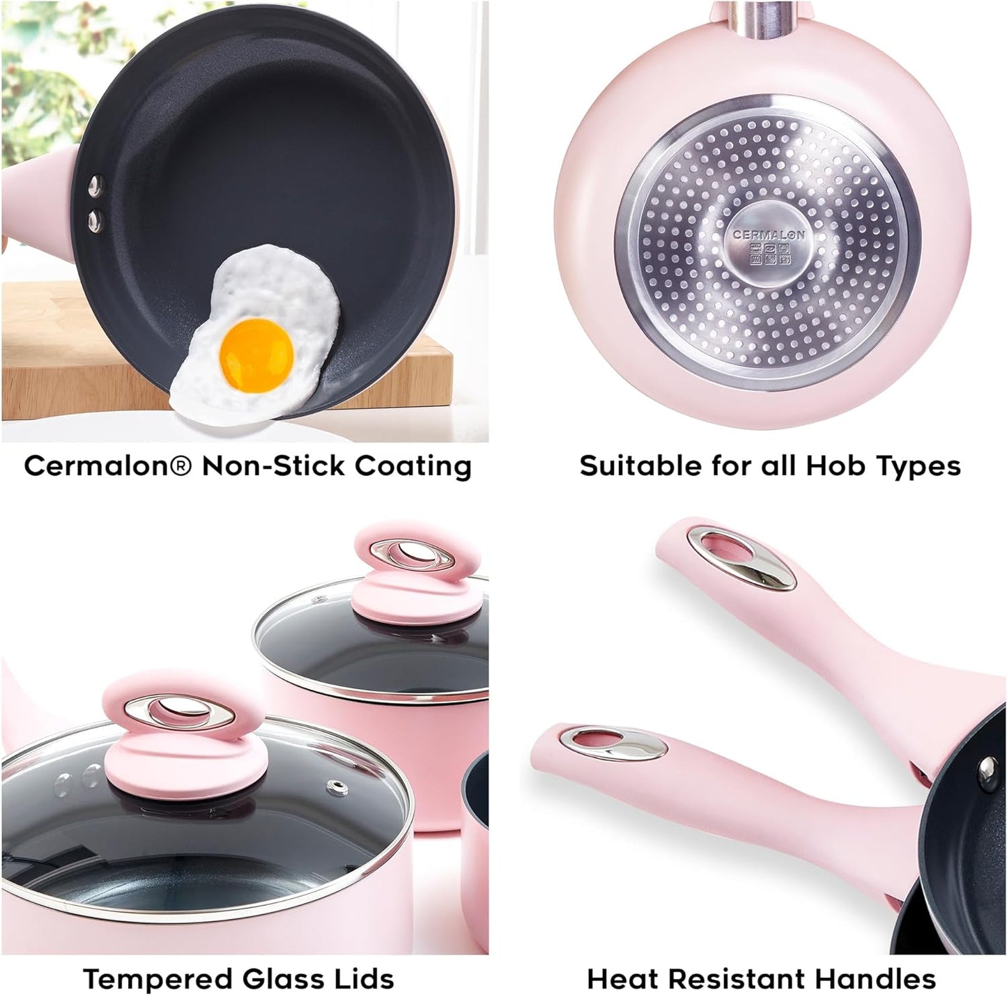 5-Piece Matt Blush Pink & Grey Sparkle Ceramic Non-Stick Pan Set