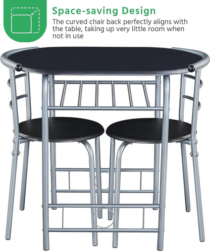 Compact Black and Silver Dining Set, Contemporary and Space-Saving