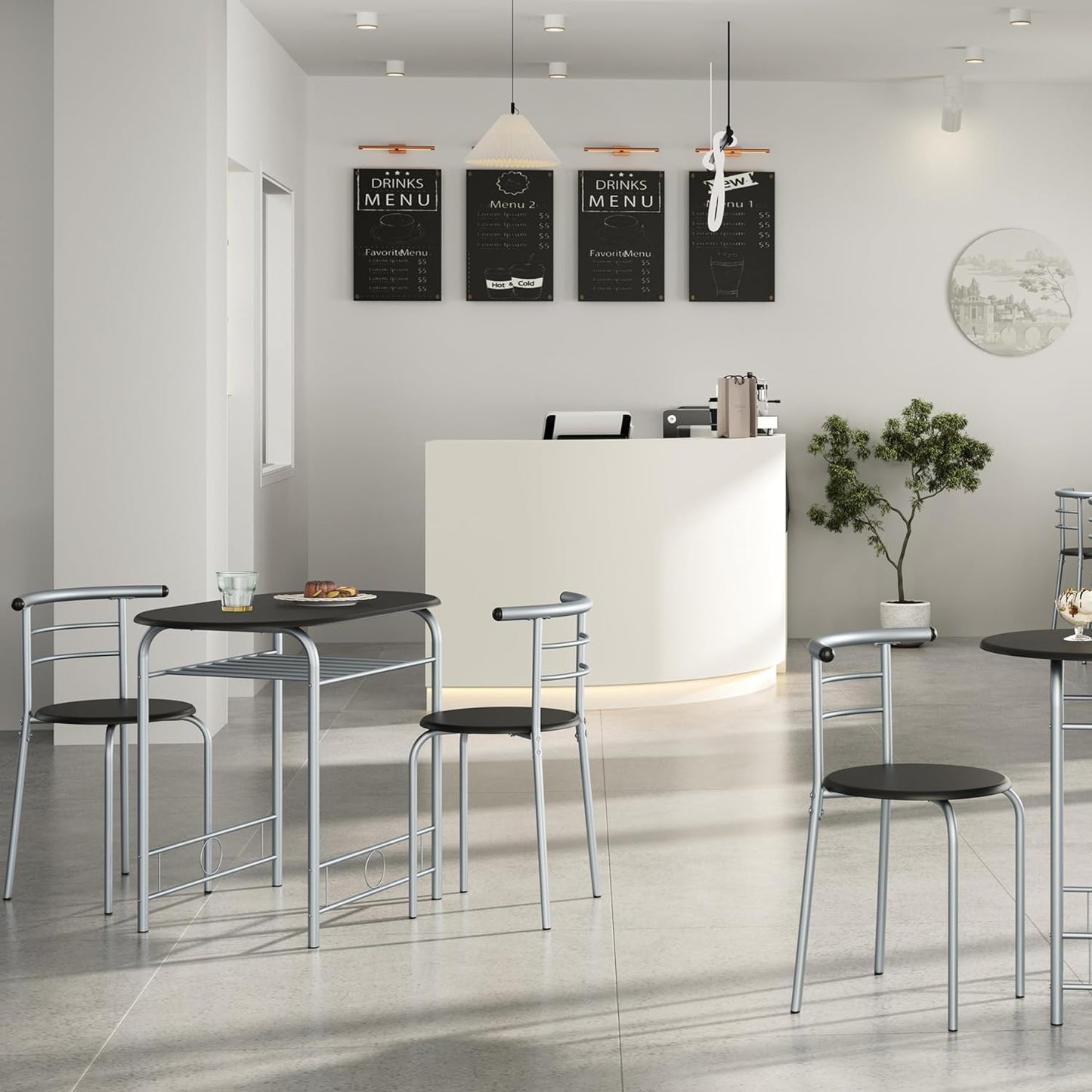 Compact Black and Silver Dining Set, Contemporary and Space-Saving