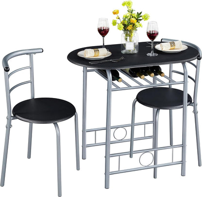 Compact Black and Silver Dining Set, Contemporary and Space-Saving