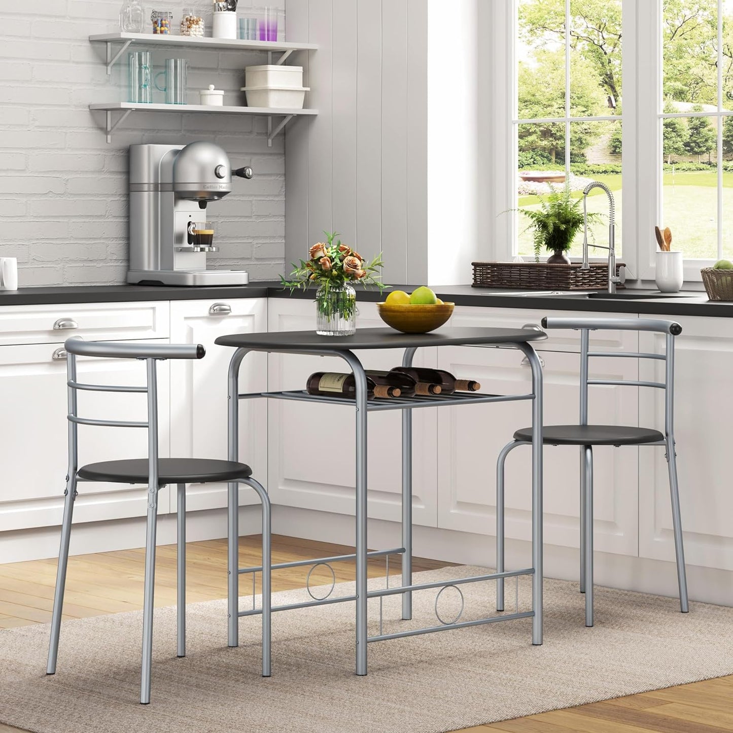 Compact Black and Silver Dining Set, Contemporary and Space-Saving