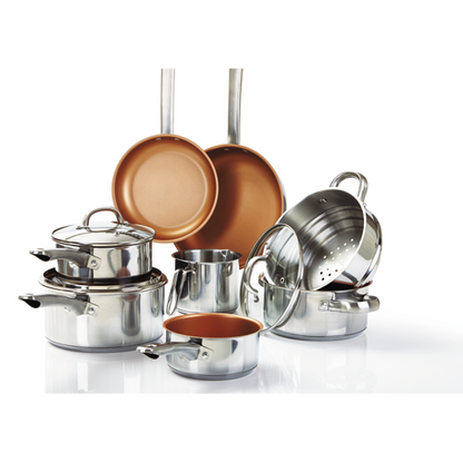 11-Piece Cookware Set – Stainless Steel & Copper with Non-Stick for Healthy Cooking