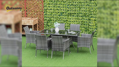 Rattan Garden Dining Set - 6-Seater Patio Set with Rectangular Table and Cube Chairs