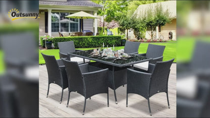 Rattan Garden Dining Set - 6-Seater Patio Set with Rectangular Table and Cube Chairs