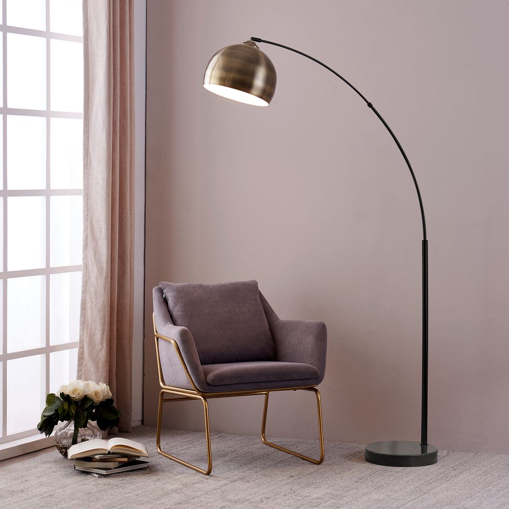 Standard Arc Curved Floor Lamp with Modern Antique Brass Finish