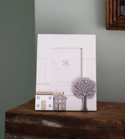 Wooden Houses Photo Frame, 4x6", Charming and Rustic