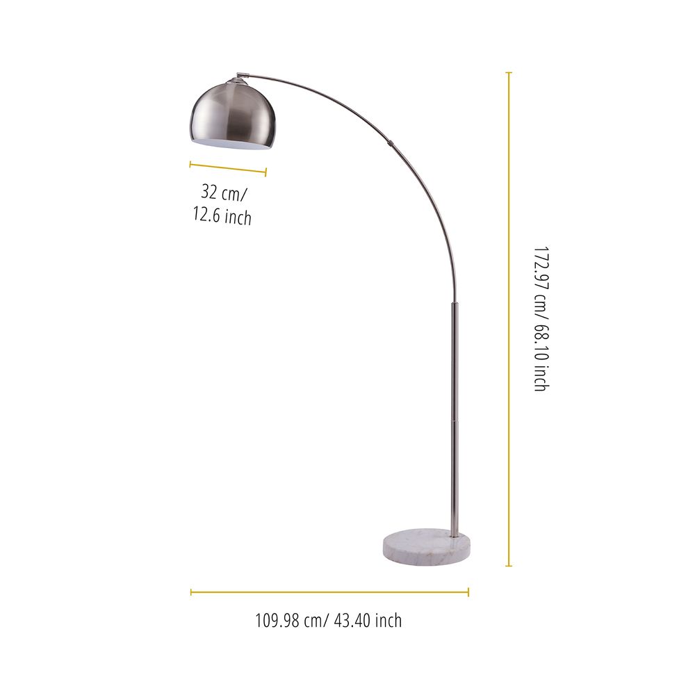 Standard Arc Curved Floor Lamp, Modern Lighting, Silver Nickel