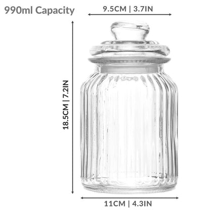 Vintage Airtight Glass Jars, 990ml, Set of 3