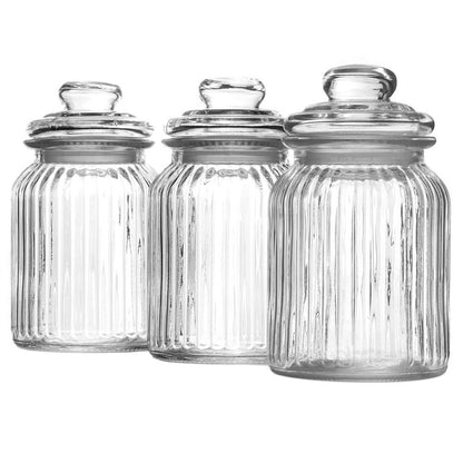 Vintage Airtight Glass Jars, 990ml, Set of 3