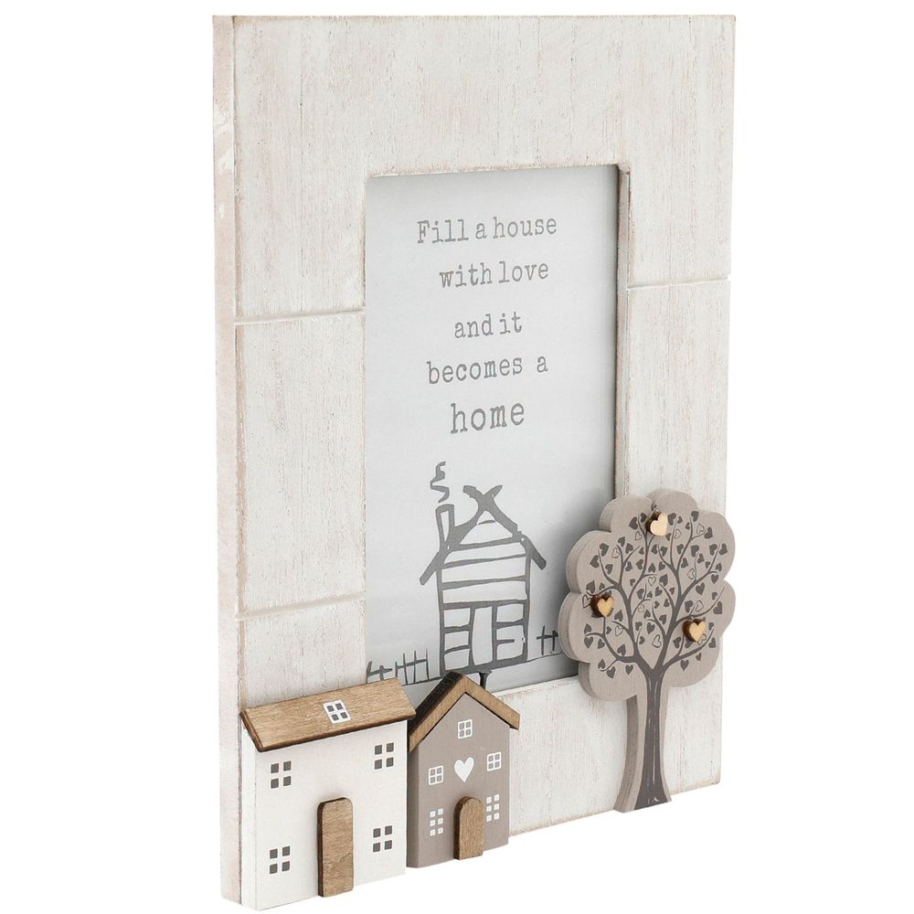 Wooden Houses Photo Frame, 4x6", Charming and Rustic