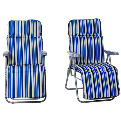 2 Outdoor Sun Recliners - Folding Loungers, Multi-Position Relaxers with Cushions