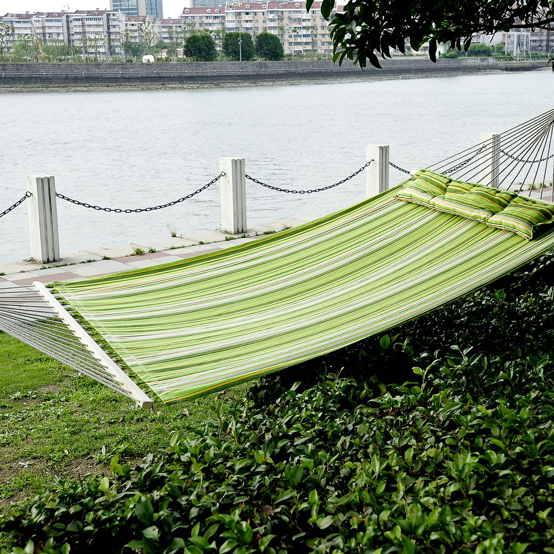 Double Cotton Hammock Swing Bed for Outdoor Patio with Pillow