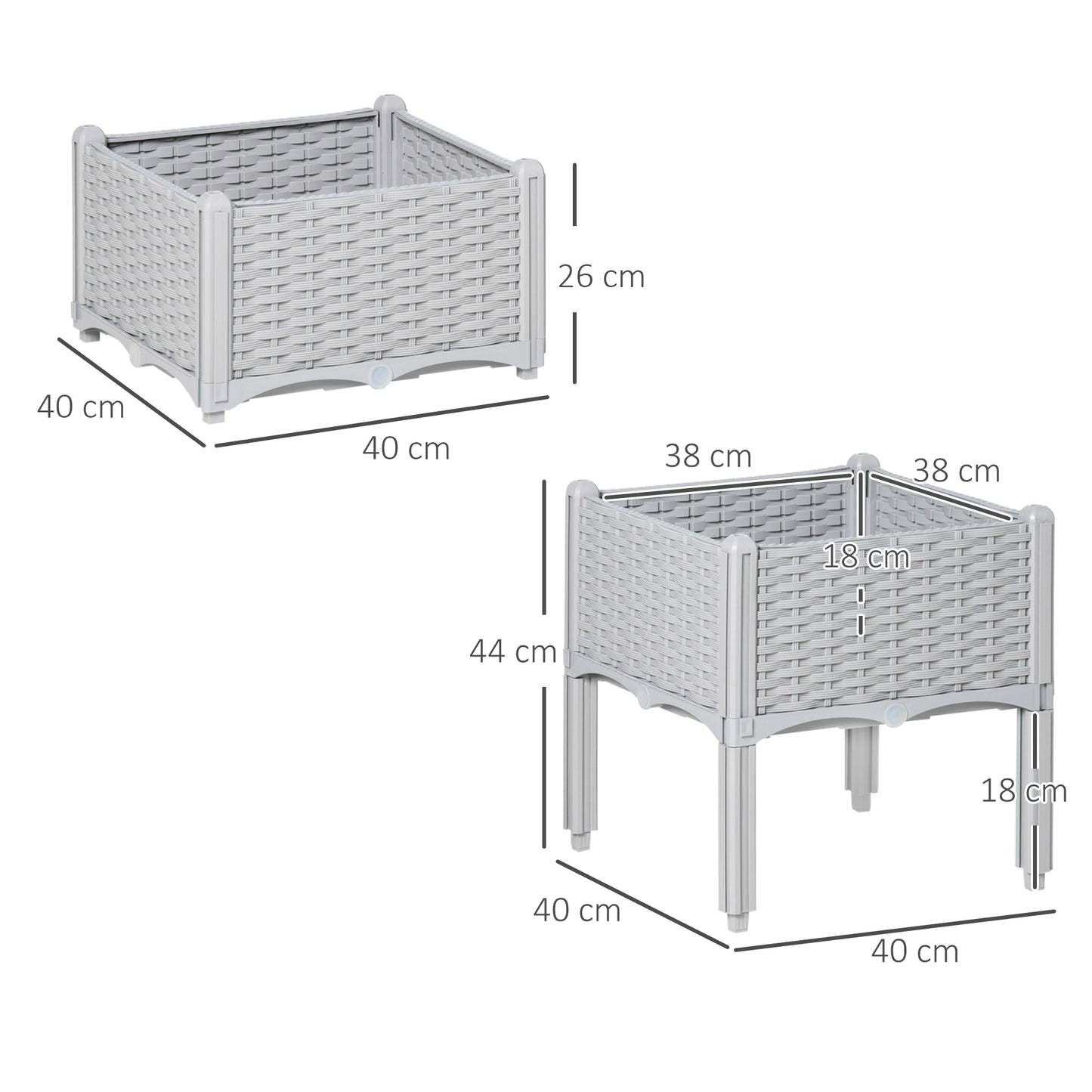 Set of 2 Raised Outdoor Garden Planter Boxes in PP, Practical Design