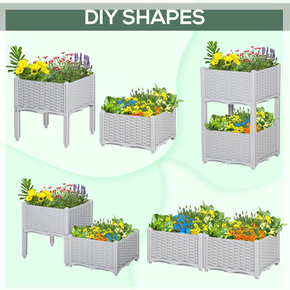 Set of 2 Raised Outdoor Garden Planter Boxes in PP, Practical Design