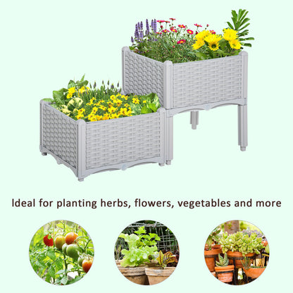 Set of 2 Raised Outdoor Garden Planter Boxes in PP, Practical Design