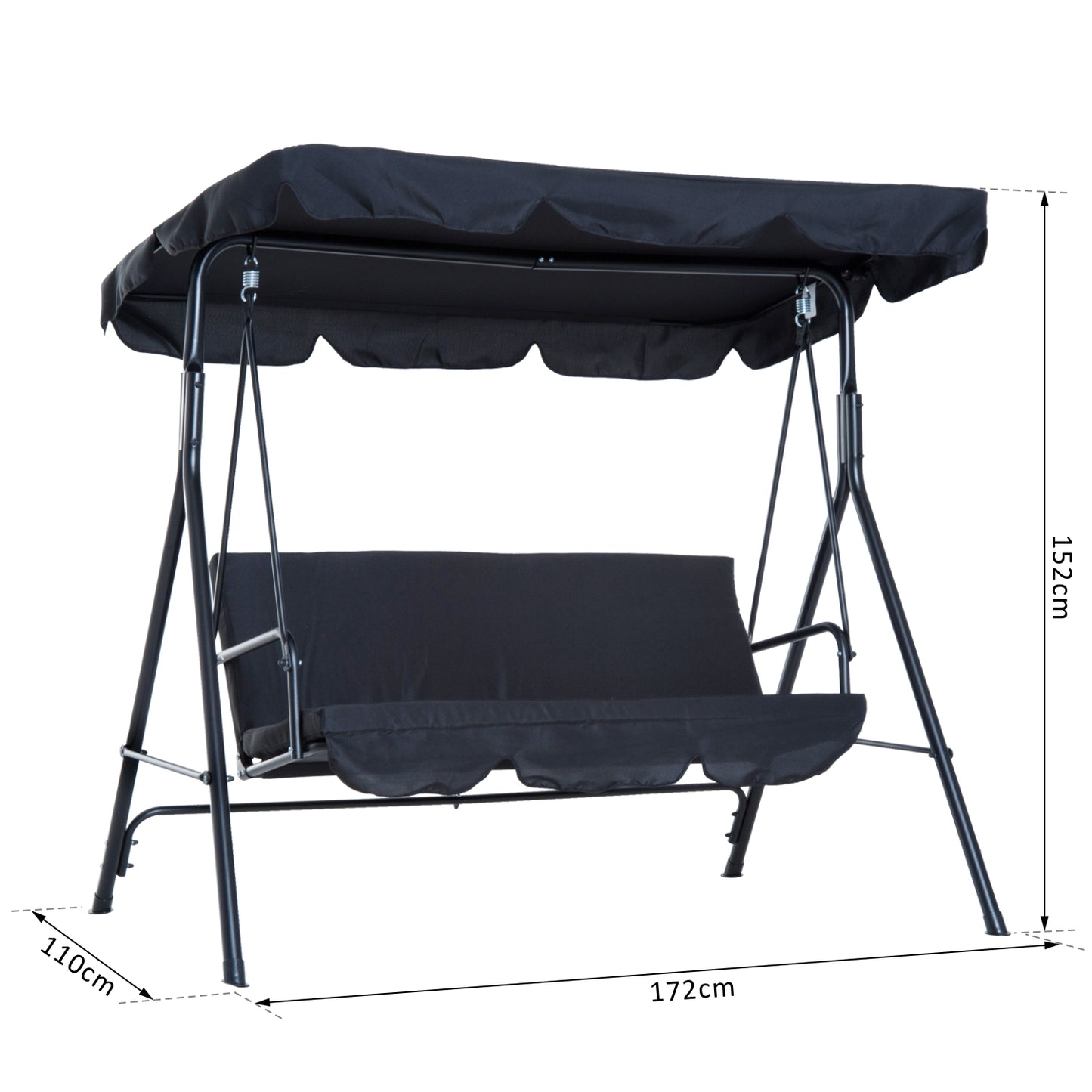 3-Seater Canopy Swing Chair – Rocking Bench with Metal Seat & Top Roof