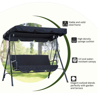 3-Seater Canopy Swing Chair – Rocking Bench with Metal Seat & Top Roof