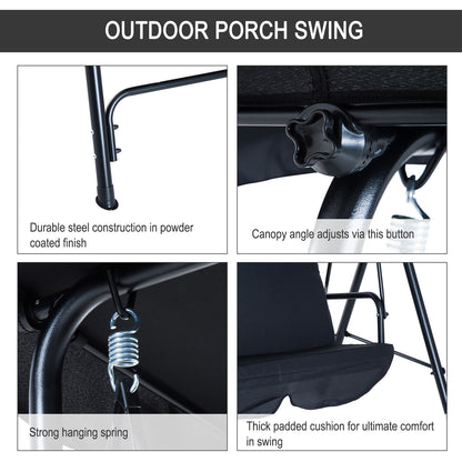 3-Seater Canopy Swing Chair – Rocking Bench with Metal Seat & Top Roof