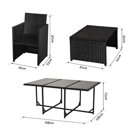 11-Piece Rattan Dining Set in Black, Elegant and Comfortable