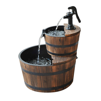 2-Tier Wooden Water Pump Fountain, Fir Wood and Steel Construction