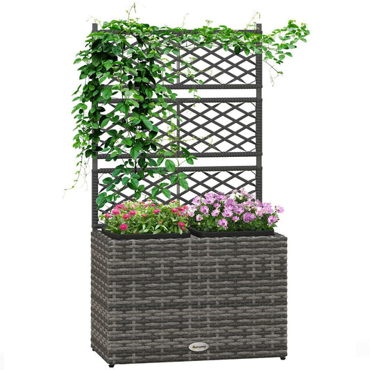 PE Rattan Garden Planter Box – With Trellis for Flowers – 57x30x107 cm