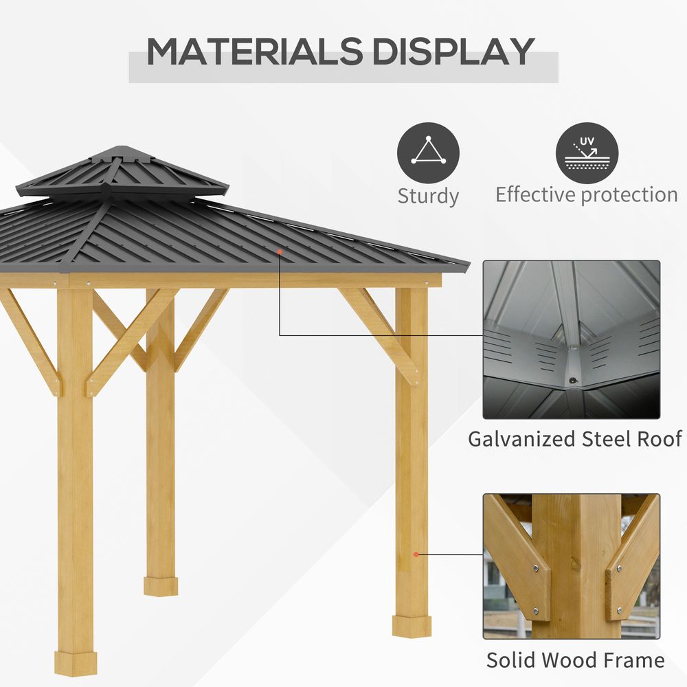 3x3M Hardtop Gazebo with 2-Tier Roof and Solid Wood Frame Grey