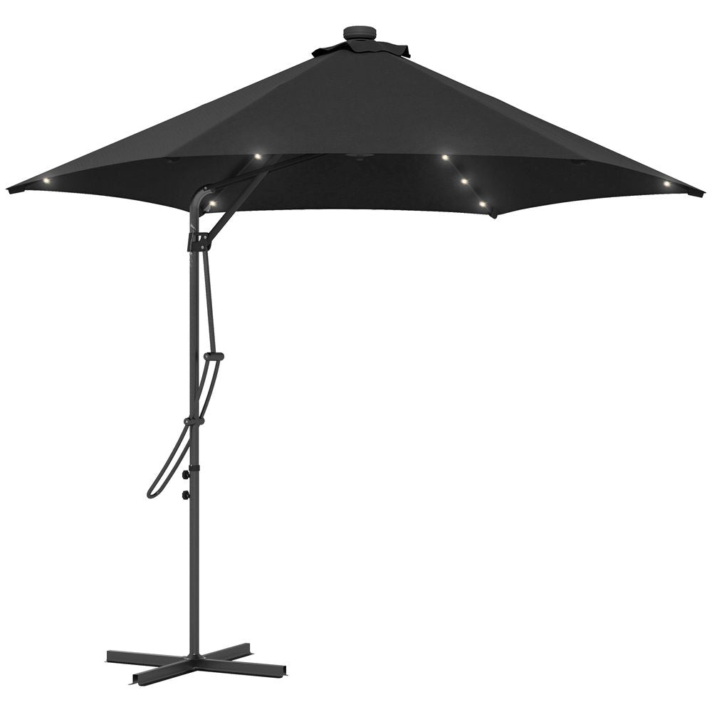 3(m) Cantilever Garden Parasol Umbrella W/ Solar LED and Cover, Black