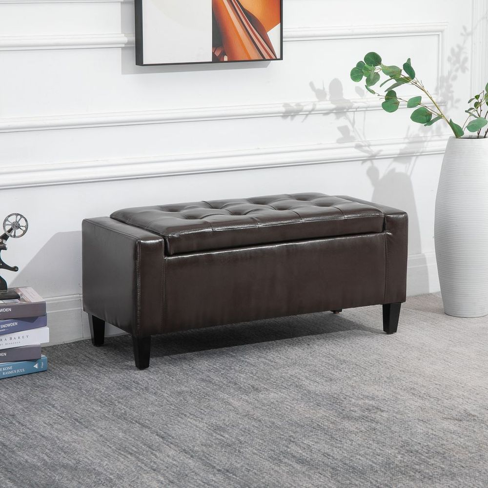 Deluxe PU Leather Storage Ottoman – Bench Footrest Stool with Large Storage