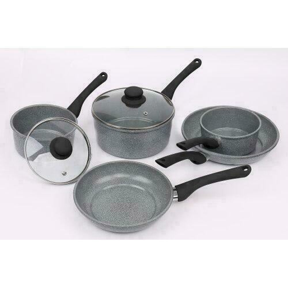 5-Piece Forged Carbon Steel Cookware Set - Non-Stick Marble Ceramic Saucepan & Frying Pans