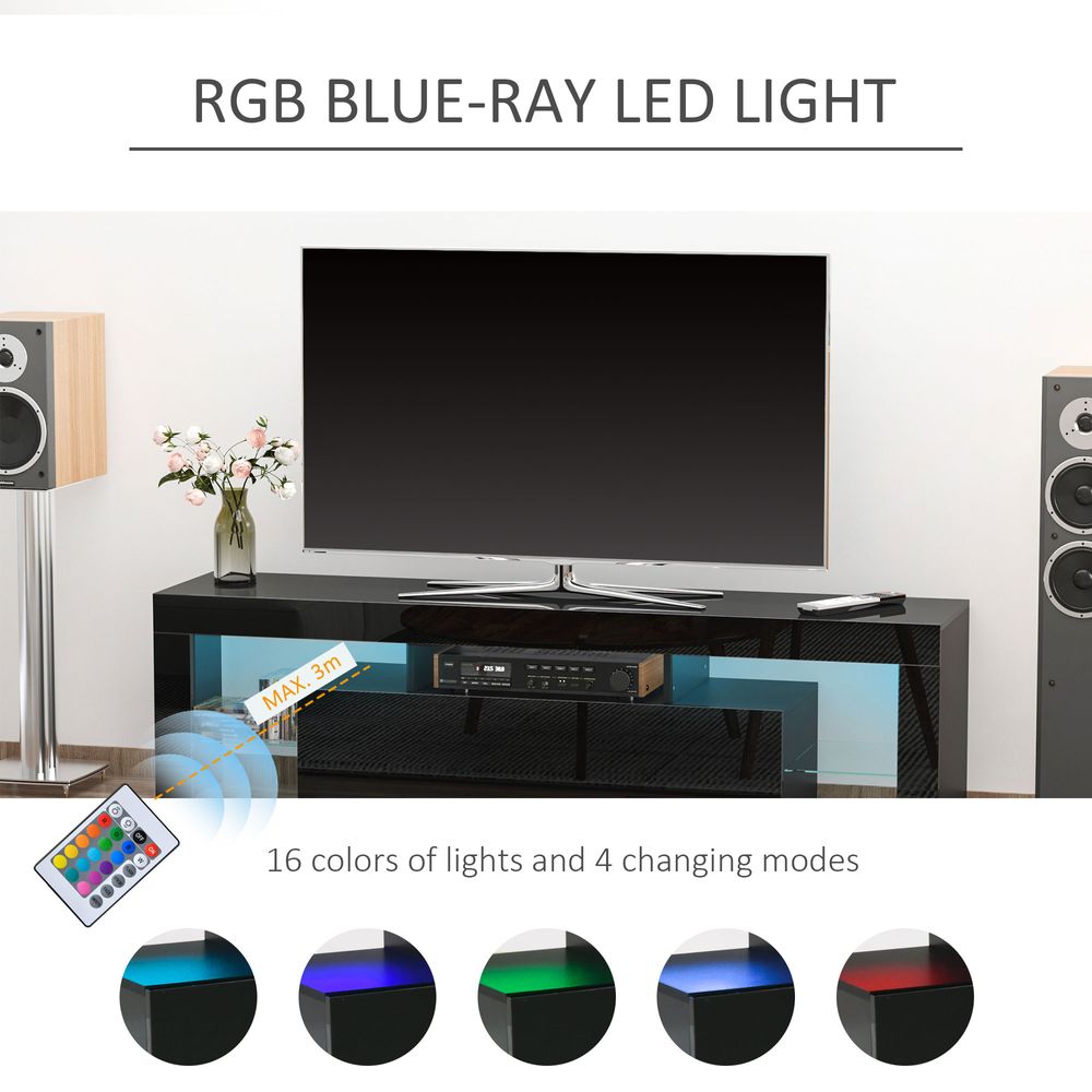 HOMCOM High Gloss TV Stand Cabinet W/ LED RGB Lights and Remote Control Black