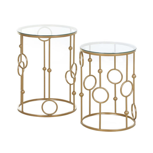 Set of 2 Gold Nesting Coffee Table, Side Tables W/ Tempered Glass Top