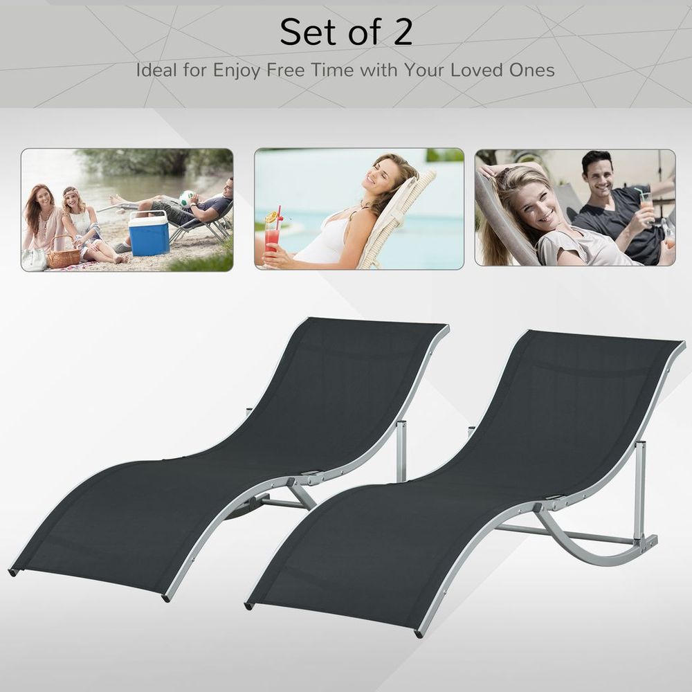 Set of 2 Zero Gravity Lounge Chair Recliners Sun Lounger Black