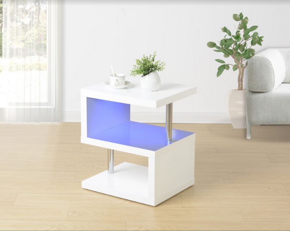 3 Layer WHITE Coffee Table with BLUE LED Light - EFFULGENCE