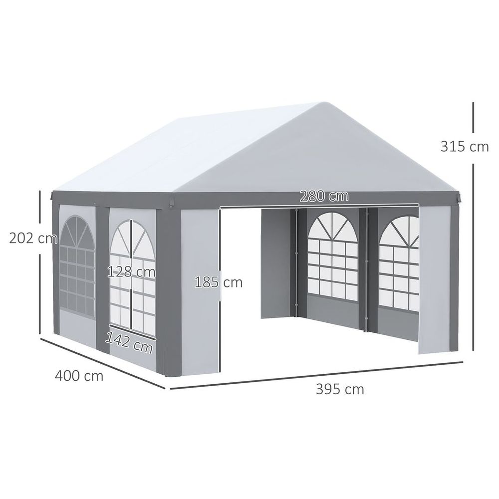 4 x 4m Party Tent, Marquee Gazebo with Sides, Four Windows and Double Doors