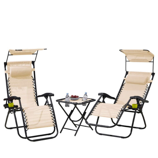 Beige Folding Portable Zero Gravity Chairs and Table Set