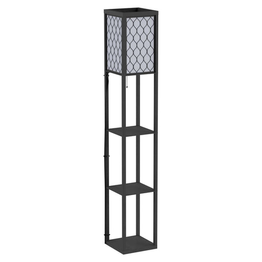 Shelf Floor Lamp with 4-Tier Open Shelves - Wooden, 26L x 26W x 160Hcm, Black/White