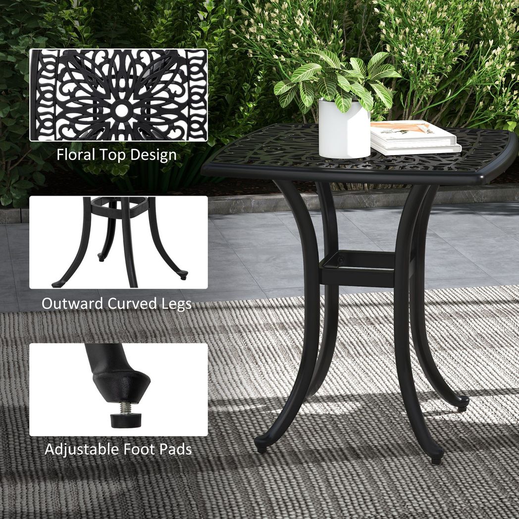 Outsunny Cast Aluminium Bistro Table with Umbrella Hole for Poolside, Black
