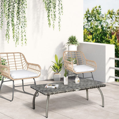 Rattan Coffee Table, Patio Wicker Table with All-Weather Grey