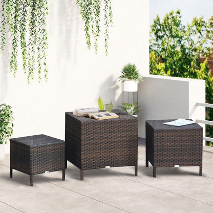 Three-Piece Rattan Nesting Table Set: Stacking Coffee Tables for Garden