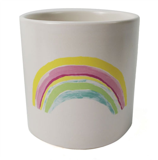 12cm Ceramic Planter with Rainbow Multicolour Design, Vibrant Accent