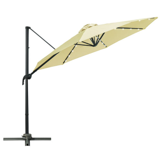 3m Cantilever Parasol Patio Umbrella with LED Solar Light Beige