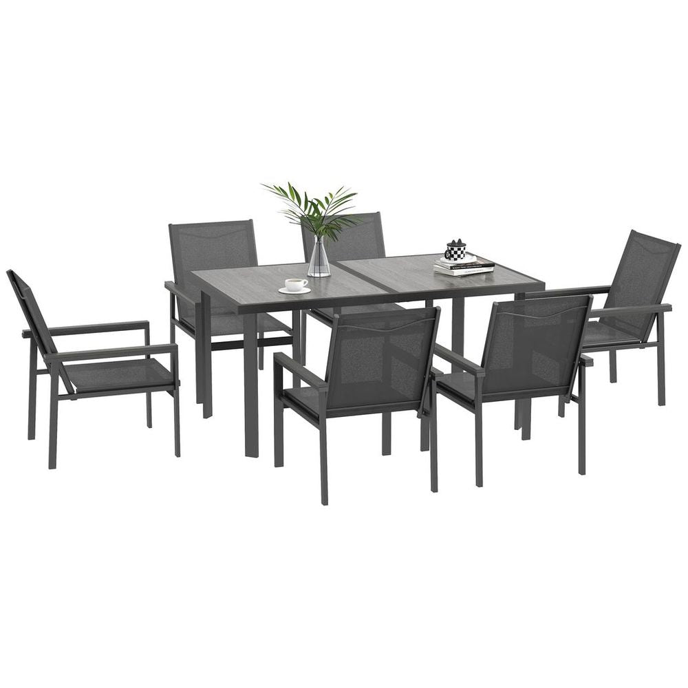 7-Piece Garden Dining Set with Outdoor Table and 6 Chairs, Grey