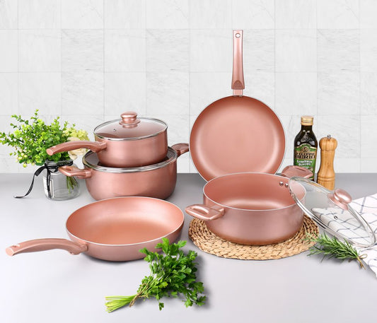 8-Piece Rose Gold Pan Set, Stylish and Practical