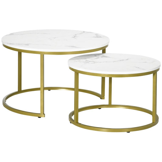 Set of 2 Round Marble Coffee Tables: Nesting Tables for Living Room