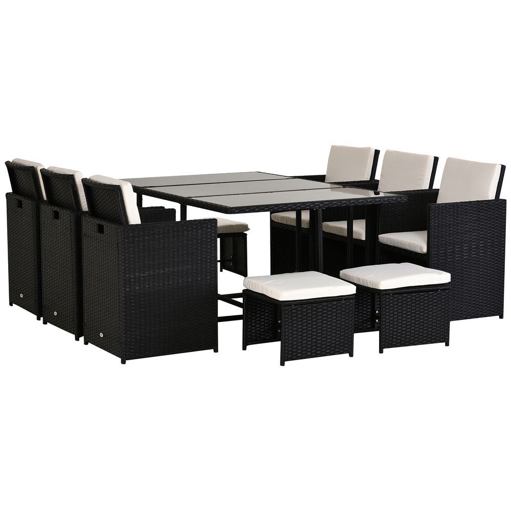 11-Piece Rattan Dining Set in Black, Elegant and Comfortable