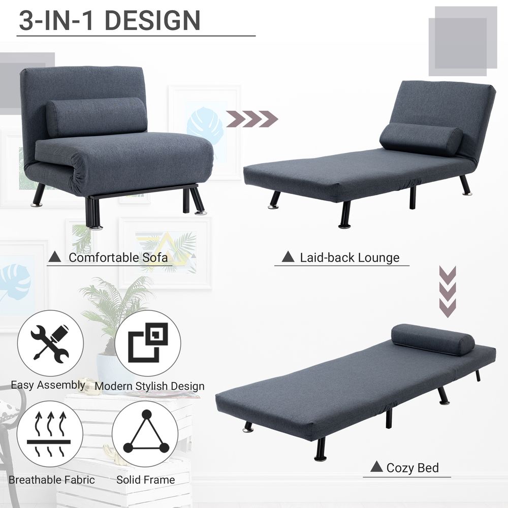 Faux Suede 5-Position Futon Single Sofa Bed Black