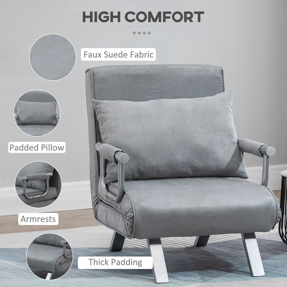 Sofa Bed Foldable Portable Armchair Sleeper Lounge  Pillow Light Grey