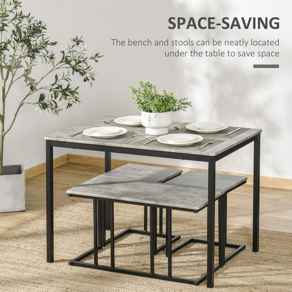 Concrete Effect Grey Dining Table and Chairs Set for 4 People